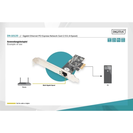 Karta sieciowa DIGITUS przewodowa PCI Express 1x RJ45 2.5 Gigabit Ethernet 10/100/1000/2500Mbps-265997