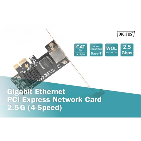 Karta sieciowa DIGITUS przewodowa PCI Express 1x RJ45 2.5 Gigabit Ethernet 10/100/1000/2500Mbps-265998