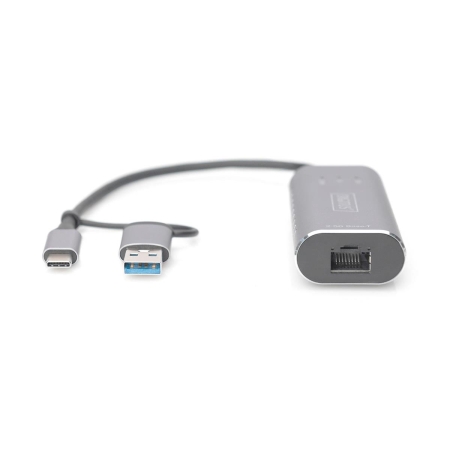 Karta sieciowa DIGITUS przewodowa USB 3.1 Typ C + USB A do 1x RJ45 2.5 Gigabit Ethernet 10/100/1000/2500Mbps-266020