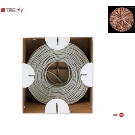 Kabel instalacyjny TechlyPro 100% miedź skrętka Cat5e UTP 4x2 linka 305m, szary-272103