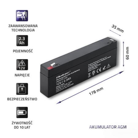 Akumulator AGM Qoltec 12V | 2.3Ah | max.34.5A-275131