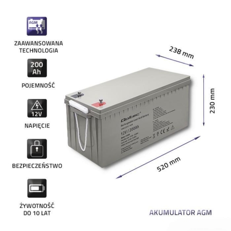 Akumulator AGM Qoltec 12V | 200Ah | max.3000A-275163