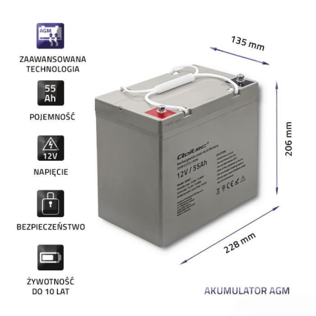 Akumulator AGM Qoltec 12V | 55Ah | max.825A-275171