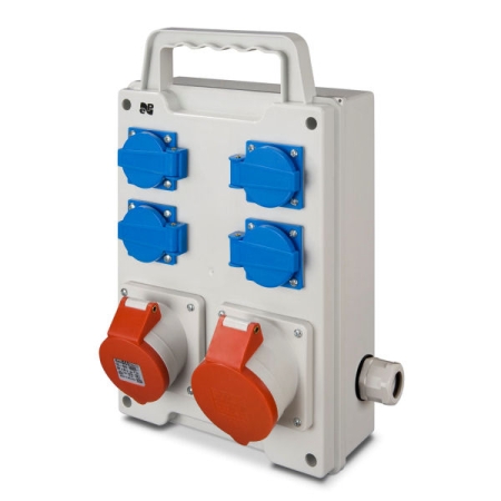 RS-P ROZDZIELNIA BUDOWLANA 4X 230V 1X 16/5 1X 32/5 + PG21 IP44 SZARY