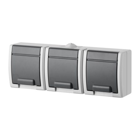 AQUANT 2K SZARY GNIAZDO NT 3X Z/U Z KLAPKĄ IP55 ZACISKI ŚRUBOWE 16A 250V