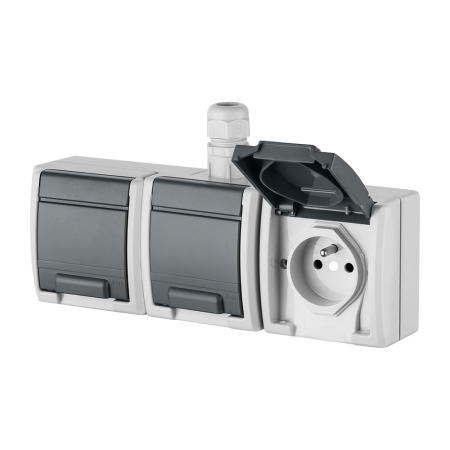 AQUANT 2K SZARY GNIAZDO NT 3X Z/U Z KLAPKĄ IP65 ZACISKI ŚRUBOWE 16A 250V