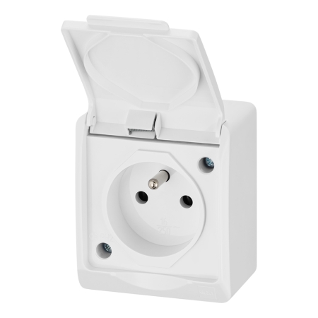 HERMES BIAŁY GNIAZDO NT 1X Z/U Z KLAPKĄ IP44 ZACISKI ŚRUBOWE 16A 250V
