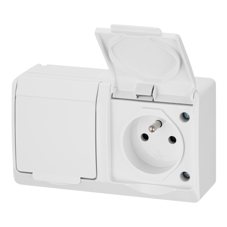 HERMES BIAŁY GNIAZDO NT 2X Z/U Z KLAPKĄ IP44 ZACISKI ŚRUBOWE 16A 250V