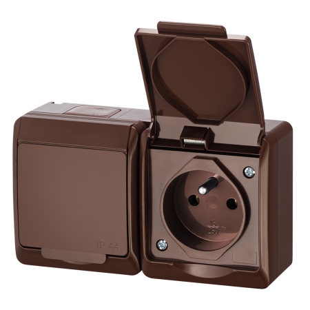 HERMES BRĄZ GNIAZDO NT 2X Z/U Z KLAPKĄ IP44 ZACISKI ŚRUBOWE 16A 250V