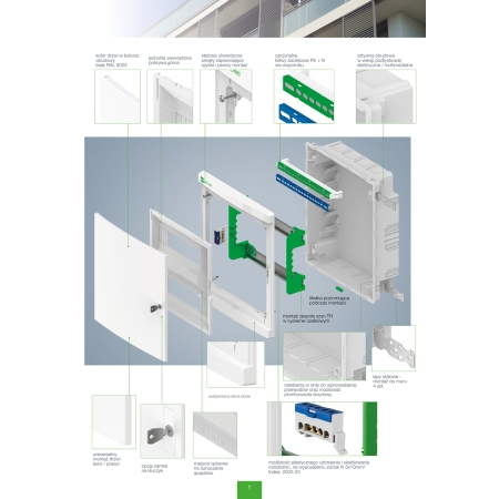 ELEGANT ROZDZIELNIA PLASTIKOWA PT 24M 2X 12M N+PE IP40 IK05 350X310X102 DRZWI PEŁNE BIAŁY