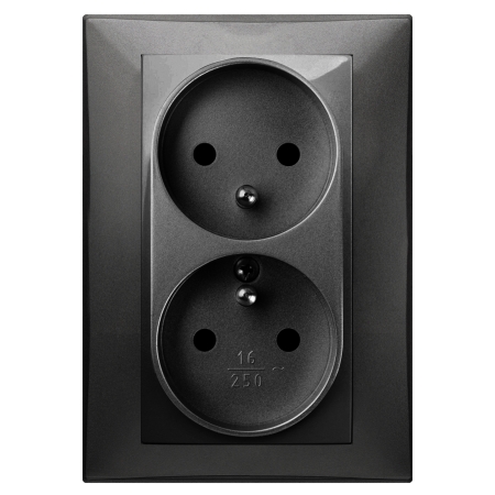 VESTRA CZARNY GNIAZDO 2X Z/U 2P+Z MONOLIT IP20 ZACISKI ŚRUBOWE 16A 250V