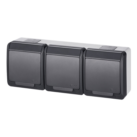 HERMES ANTRACYT GNIAZDO NT 3X SCHUKO Z KLAPKĄ 3X2P IP44 ZACISKI ŚRUBOWE 16A 250V