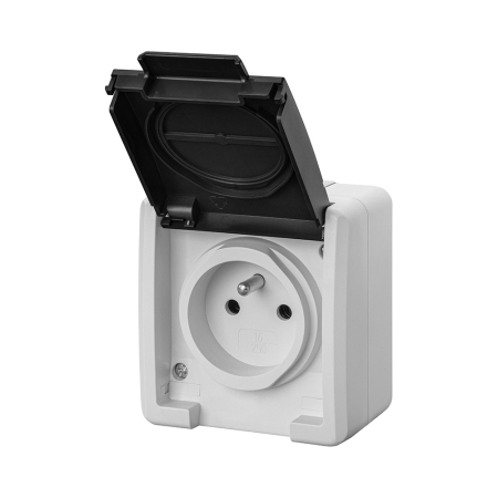 AQUANT 2K SZARY GNIAZDO NT 1X Z/U Z KLAPKĄ IP55 ZACISKI ŚRUBOWE 16A 250V