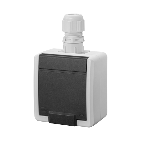 AQUANT 2K SZARY GNIAZDO NT 1X Z/U Z KLAPKĄ IP65 ZACISKI ŚRUBOWE 16A 250V