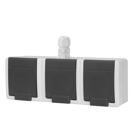 AQUANT 2K SZARY GNIAZDO NT 3X Z/U Z KLAPKĄ IP65 ZACISKI ŚRUBOWE 16A 250V