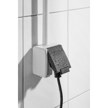 AQUANT 2K SZARY GNIAZDO NT 1X Z/U Z KLAPKĄ IP65 ZACISKI ŚRUBOWE 16A 250V