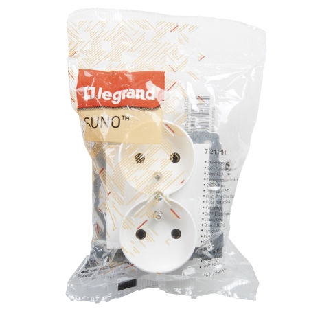 SUNO 2 MODUŁ BIAŁY GNIAZDO 2X Z/U ZACISKI ŚRUBOWE 16A 250V