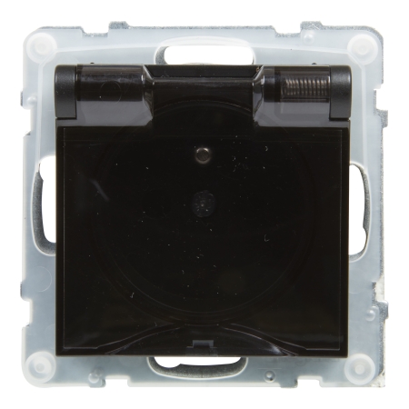 SUNO 2 MODUŁ CZARNY GNIAZDO 1X Z/U Z KLAPKĄ IP44 ZACISKI SPRĘŻYNOWE 16A 250V