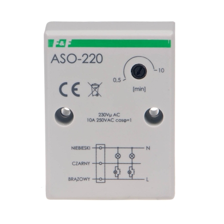 ASO-220 AUTOMAT SCHODOWY NT 10A 1Z 0.5-10MIN 230V AC IP40 0.45M OMY 3X0.75