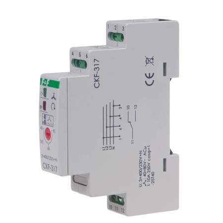 CKF-317 CZUJNIK KOLEJNOŚCI I ZANIKU FAZY 10A 1P 1M 3X400V/230V+N AC Z REGULOWANYM PROGIEM ASYMETRII