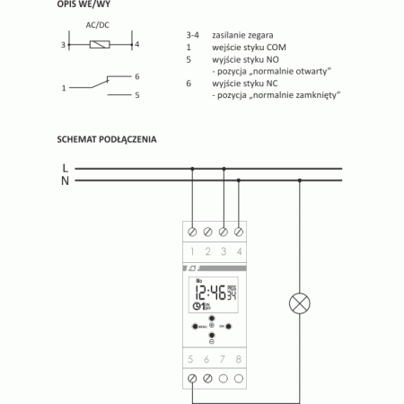 PCZ-525.4 ZEGAR STERUJĄCY 1-KANAŁOWY ASTRONOMICZNY 16A 1P 2M 24-264V AC/DC PRZERWA NOCNA