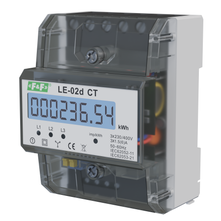 LE-02D CT LICZNIK ENERGII CYFROWY 3F 4.5M DO PRZEKŁADNIKA WYŚWIETLACZ LCD