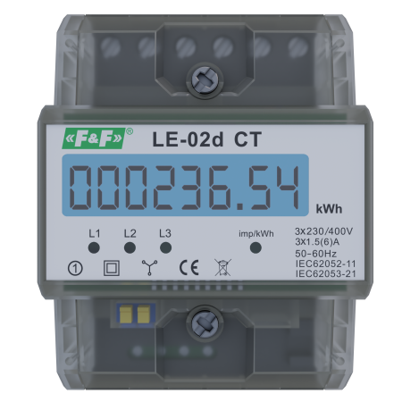 LE-02D CT LICZNIK ENERGII CYFROWY 3F 4.5M DO PRZEKŁADNIKA WYŚWIETLACZ LCD