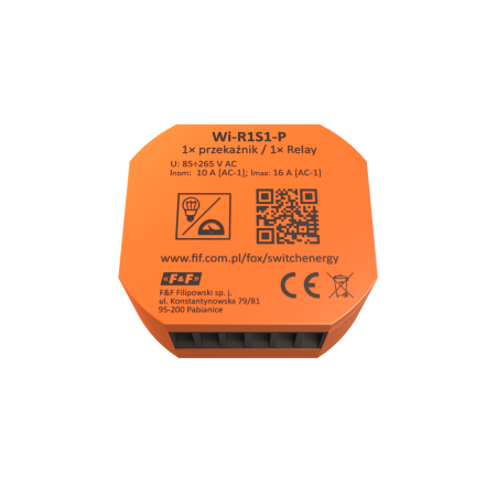 WI-R1S1-P SWITCH ENERGY POJEDYNCZY PRZEKAŹNIK WI-FI 230V Z FUNKCJĄ MONITOROWANIA PARAMETRÓW SIECI.