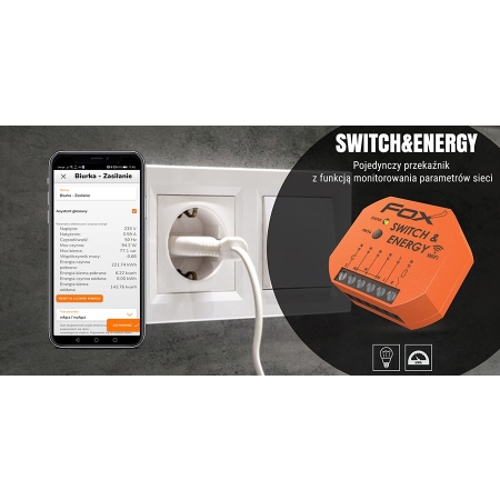 WI-R1S1-P SWITCH ENERGY POJEDYNCZY PRZEKAŹNIK WI-FI 230V Z FUNKCJĄ MONITOROWANIA PARAMETRÓW SIECI.