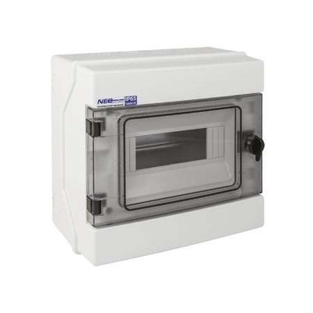 RH- 8 ROZDZIELNIA PLASTIKOWA NT 8M 1X 8M N+PE IP65 IK07 260X260X138 DRZWI DYMNE BIAŁY NEOSERIES