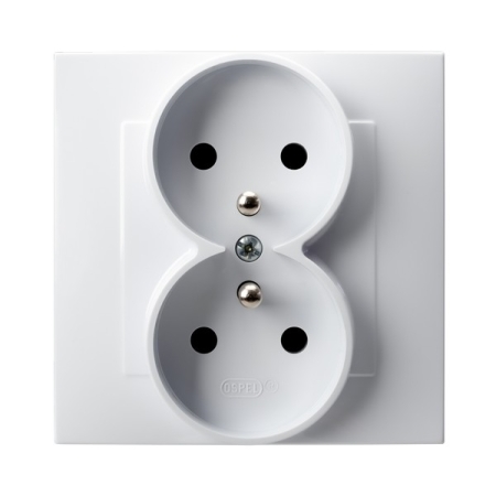SZAFIR BIAŁY GNIAZDO 2X Z/U Z RAMKĄ ZACISKI SPRĘŻYNOWE 16A 250V