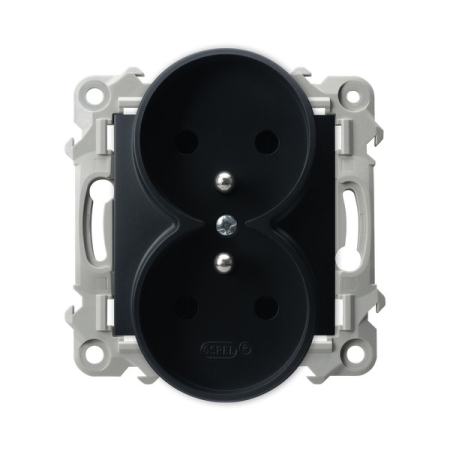 SZAFIR MODUŁ CZARNY MAT GNIAZDO 2X Z/U ZACISKI ŚRUBOWE 16A 250V