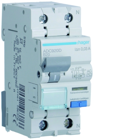 ADC920D B 20A/ 30MA/AC WYŁĄCZNIK RÓŻNICONADPRĄDOWY B 20A 1P+N 2M 30MA AC 6KA