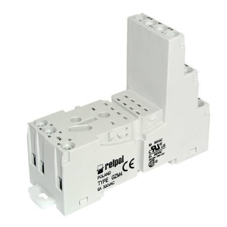 GZM4 GNIAZDO 6A 300V AC DO R4, T-R4 SZARY ZACISKI ŚRUBOWE NA SZYNĘ, LUB PŁYTĘ